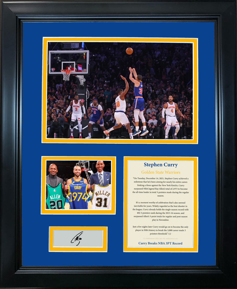 Framed Stephen Curry NBA 3 Point Record Facsimile Laser Engraved Signature Auto Golden State Warriors Basketball 11"x14"Photo Sig Collage (ONLINE ORDER ONLY)
