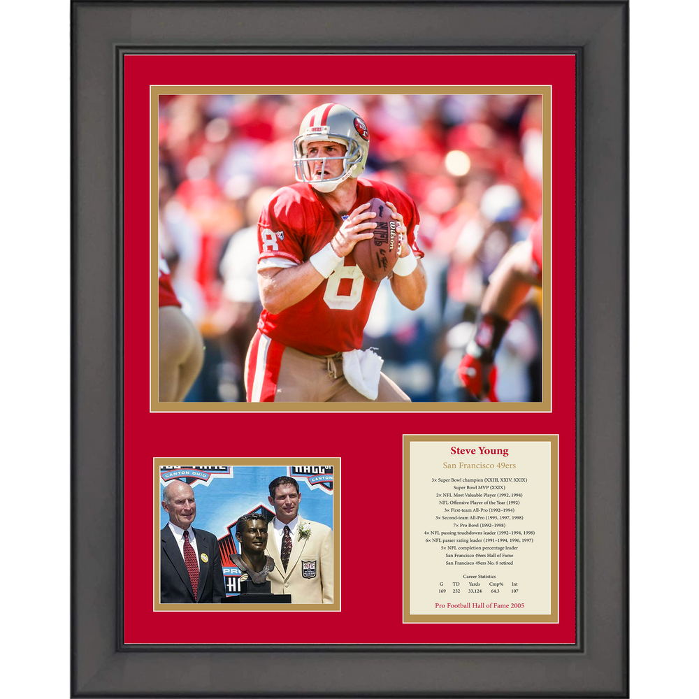 Framed Steve Young Hall of Fame San Francisco 49ers Football 11"x14"Three Photo Collage (ONLINE ORDER ONLY)