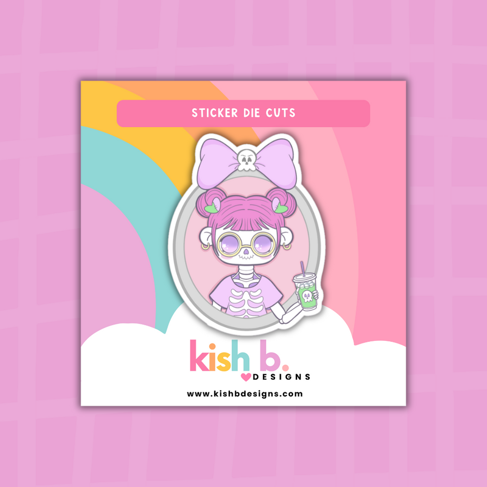 Death Before Iced Coffee Skull Girl  | Sticker Die Cut (ONLINE ORDER ONLY)