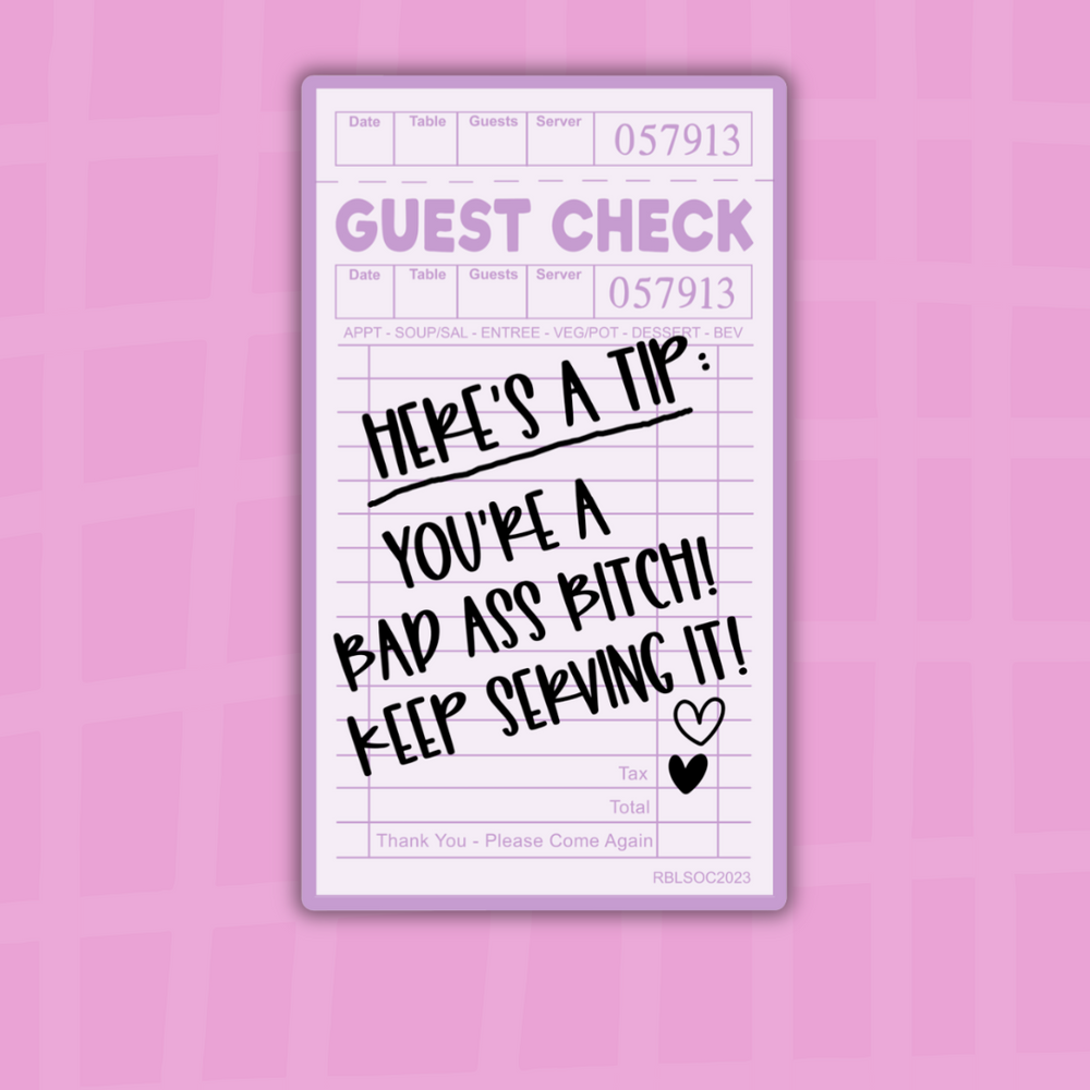 Guest Check: Here's a Tip| Sticker Die Cut (ONLINE ORDER ONLY)