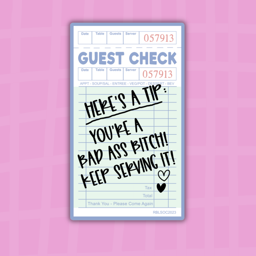Guest Check: Here's a Tip| Sticker Die Cut (ONLINE ORDER ONLY)