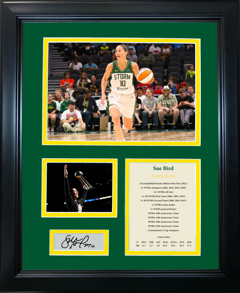 Framed Sue Bird Facsimile Laser Engraved Signature Auto Seattle Storm Basketball 11"x14" Photo Sig Collage (ONLINE ORDER ONLY)