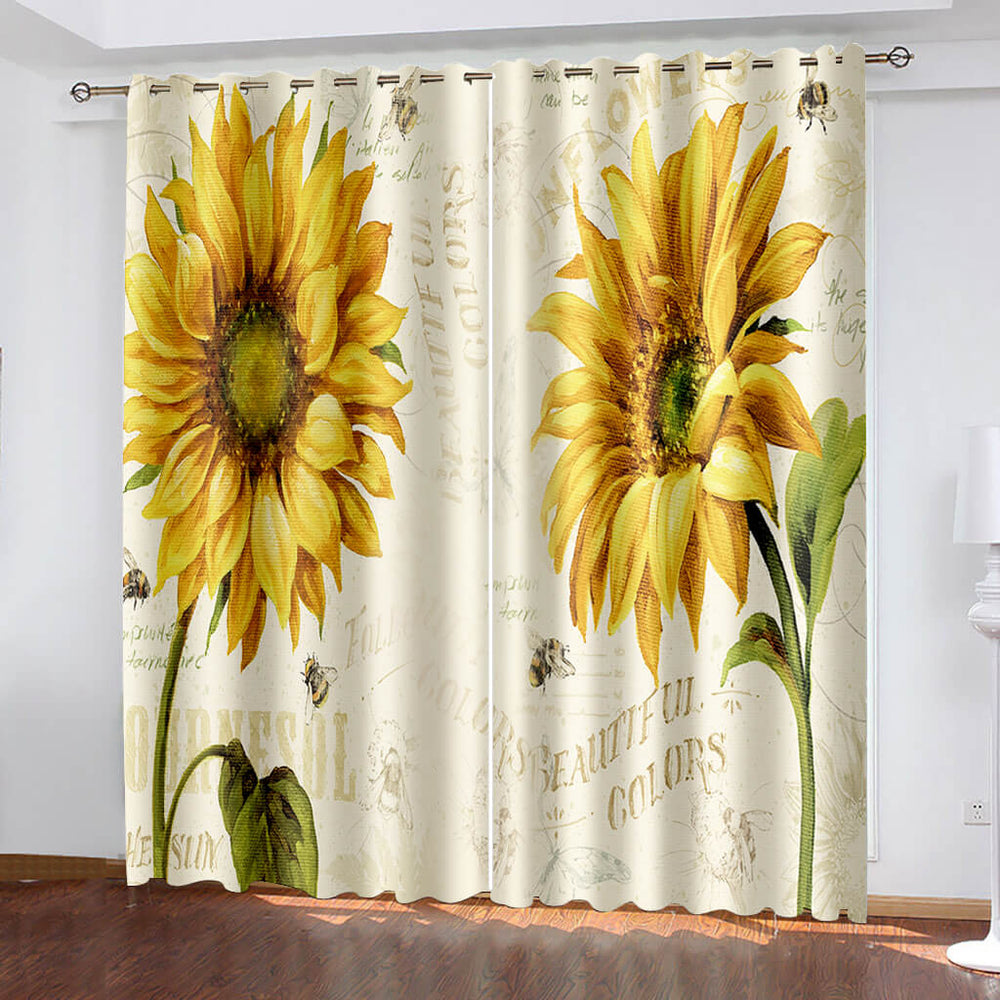 Sunflower Curtains Blackout Window Treatments Drapes for Room Decoration (Online Order Only)