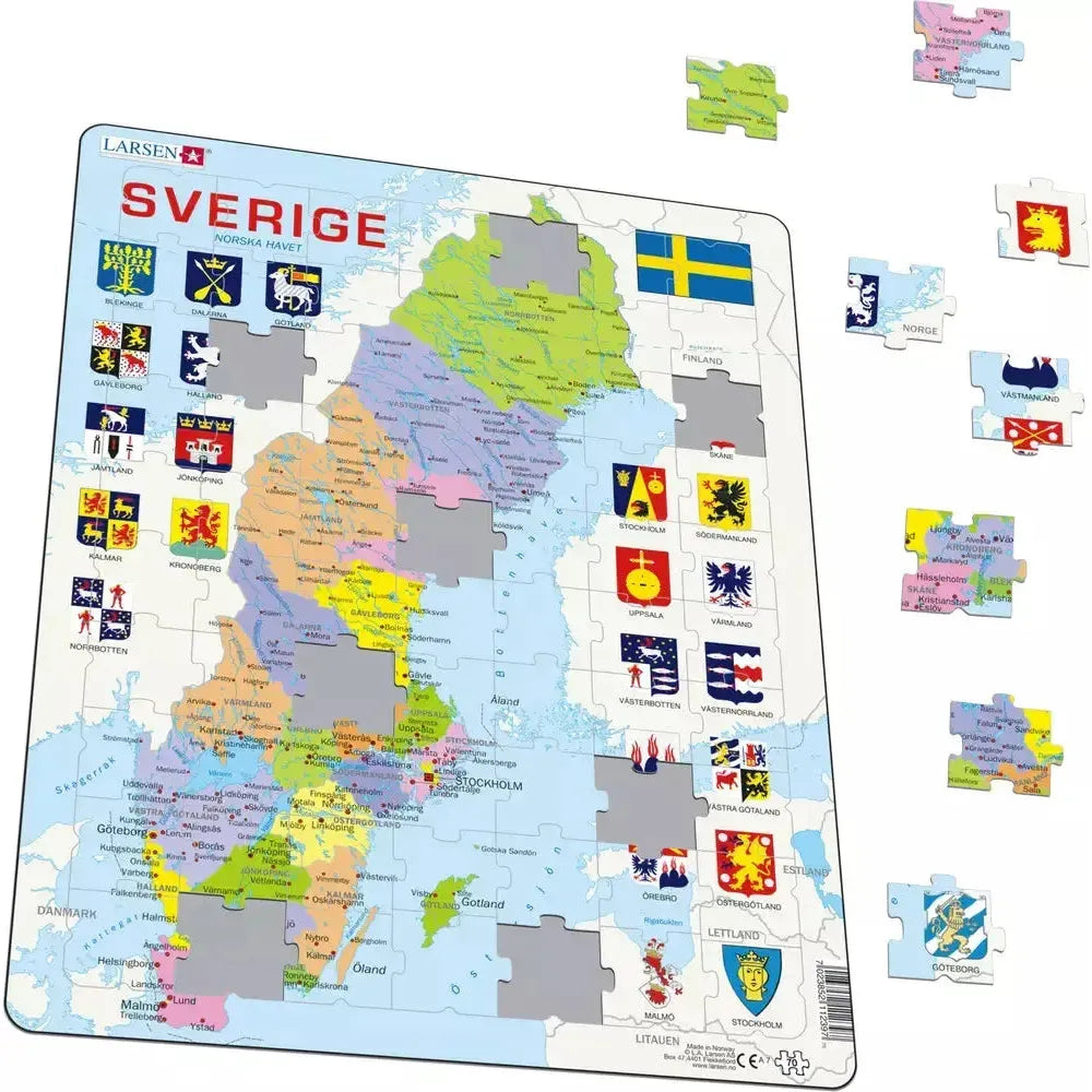 Sweden Map 70 Piece Tray Jigsaw Puzzle Larsen (ONLINE ORDER ONLY)