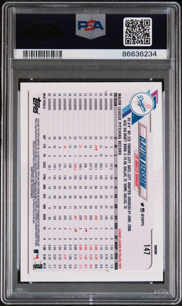 2021 TOPPS CHROME CLAYTON KERSHAW  #147 - PSA 10 (Online Order Only)
