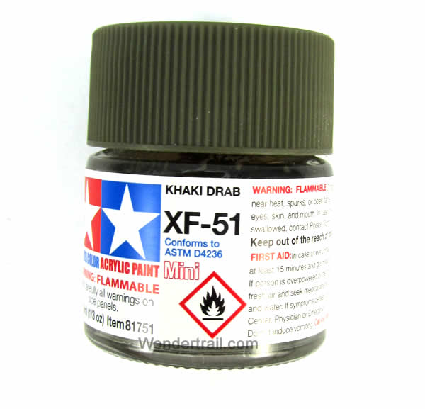 TAM81751 XF-51 Mini Flat Khaki Drab Acrylic 10ml (1/3oz) Bottle Hobby Paint Tamiya (ONLINE ORDER ONLY)