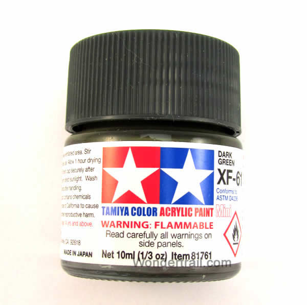 TAM81761 XF-61 Mini Flat Dark Green Acrylic 10ml (1/3oz) Bottle Hobby Paint Tamiya (ONLINE ORDER ONLY)
