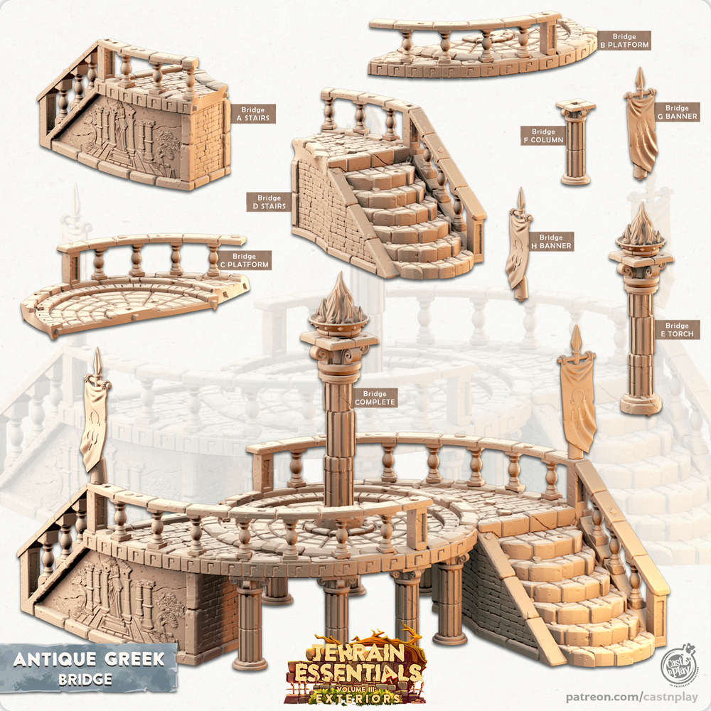 3D Printed Cast n Play Bridge Antique Greek Set 28mm 32mm D&D (Online Only)