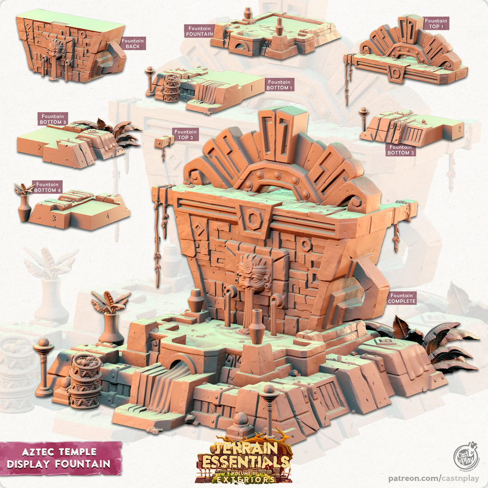 3D Printed Cast n Play Display Fountain Aztec Temple Set 28mm 32mm D&D (Online Only)