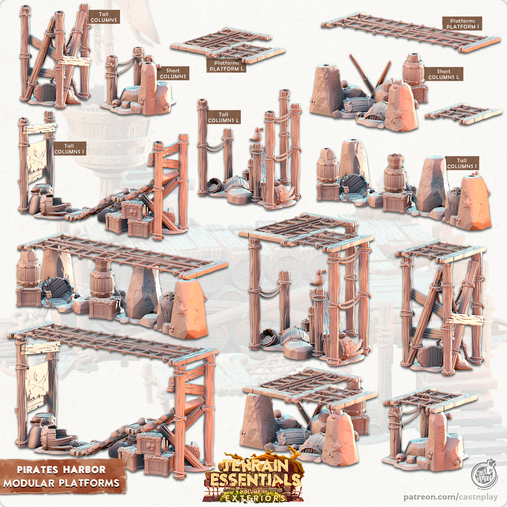 3D Printed Cast n Play Platforms Pirates Harbor Set 28mm 32mm D&D (Online Only)