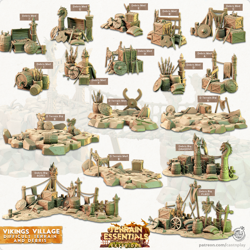 3D Printed Cast n Play Vikings Village Set Debris and Difficult Terrain 28mm 32mm D&D (Online Only)