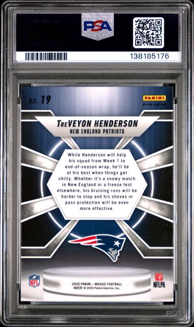 Graded 2025 Panini Mosaic TreVeyon Henderson #19 Center Stage Silver Rookie RC Football Card PSA 10 Gem Mint