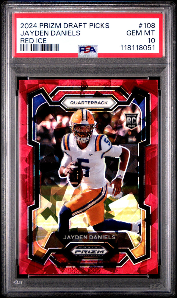 Graded 2024 Panini Prizm Draft Picks Jayden Daniels #108 Red Ice Rookie RC Football Card PSA 10 Gem Mint