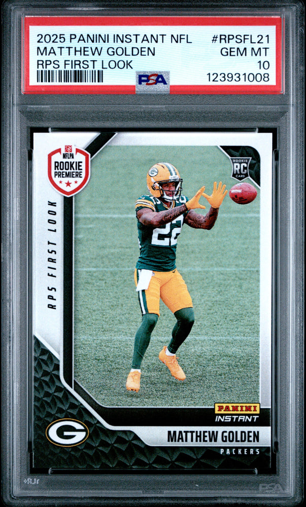 Graded 2025 Panini Instant Matthew Golden #RPSFL21 RPS First Look Rookie RC Football Card PSA 10 Gem Mint (ONLINE ORDER ONLY)