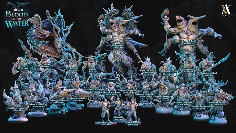 3D Printed Archvillain Games Vaiakvo Sea Dragon The Trench Blood In the Water 28 32mm D&D (Online Only)