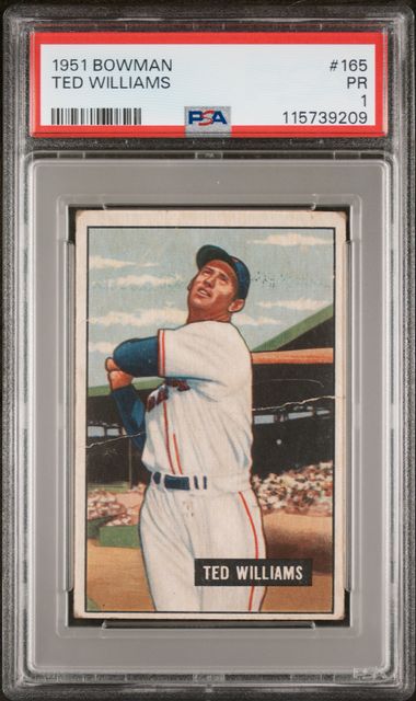 Graded 1951 Bowman Ted Williams #165 Baseball Card PSA 1 (ONLINE ORDER ONLY)