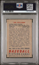 Graded 1951 Bowman Ted Williams #165 Baseball Card PSA 1 (ONLINE ORDER ONLY)