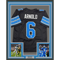 Framed Autographed/Signed Terrion Arnold 35x39 Detroit Black Football Jersey Beckett BAS COA