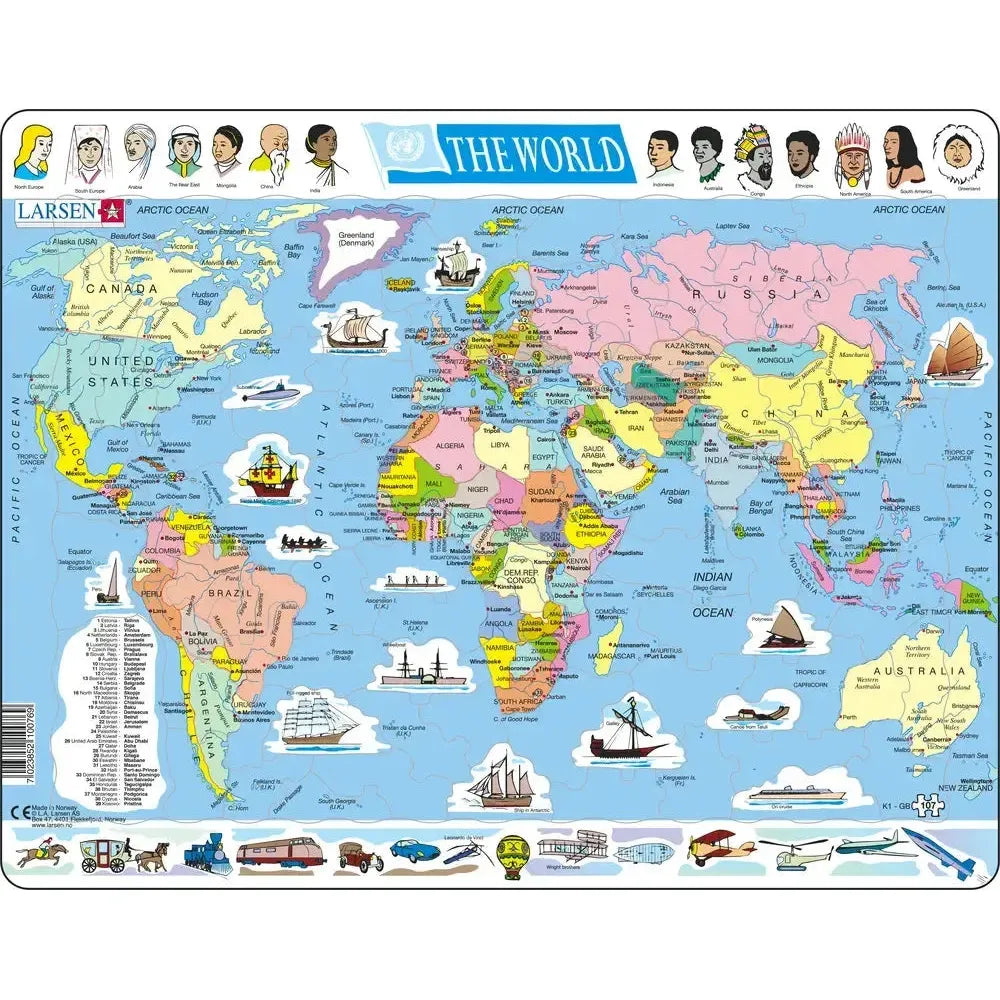 The World Map 107 Piece Tray Jigsaw Puzzle Larsen (ONLINE ORDER ONLY)