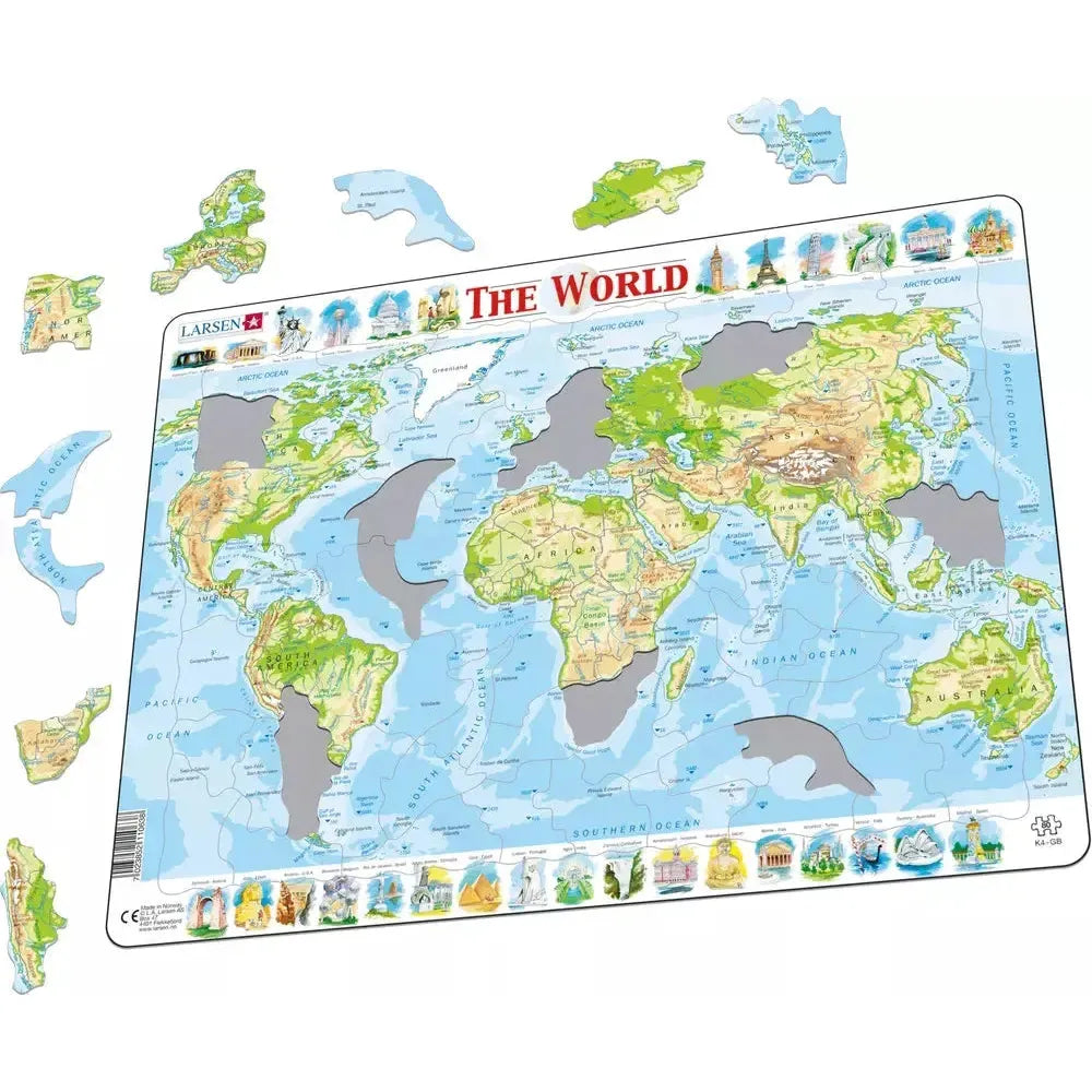 The World Topographic Map 80 Piece Tray Jigsaw Puzzle Larsen (ONLINE ORDER ONLY)