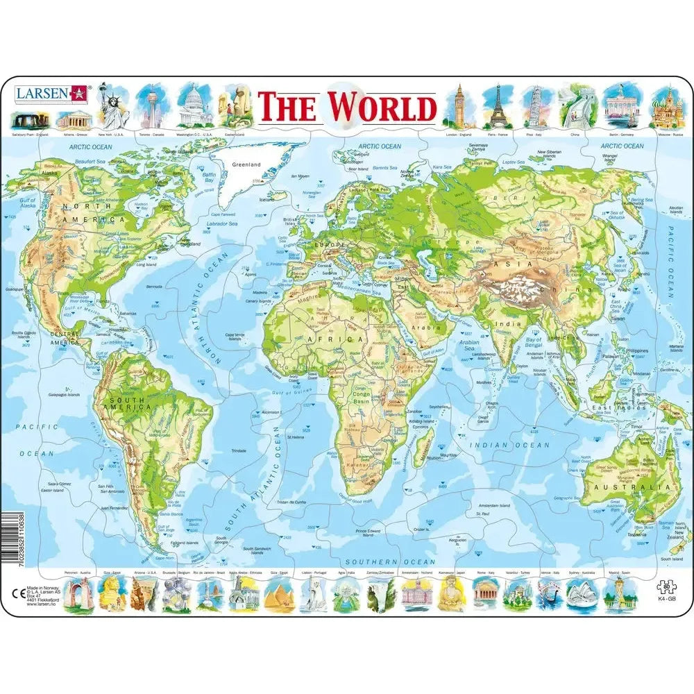 The World Topographic Map 80 Piece Tray Jigsaw Puzzle Larsen (ONLINE ORDER ONLY)