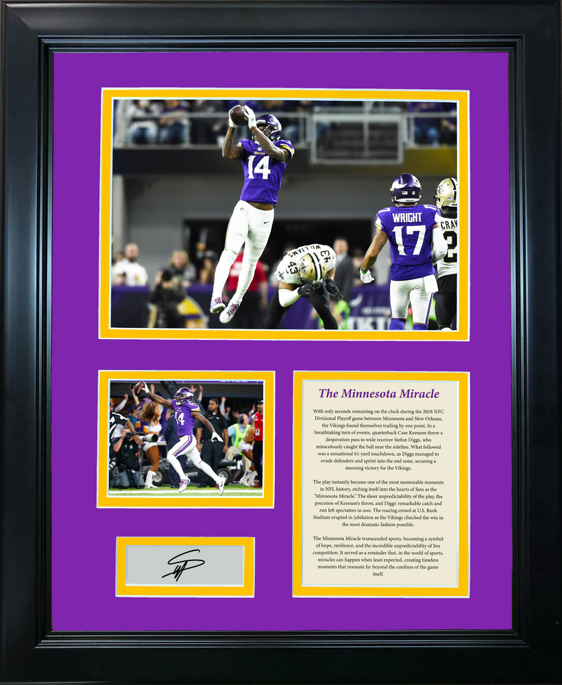 Framed The Minnesota Miracle Stefon Diggs Facsimile Laser Engraved Signature Auto Minnesota Vikings Football 11"x14" Photo Sig Collage (ONLINE ORDER ONLY)