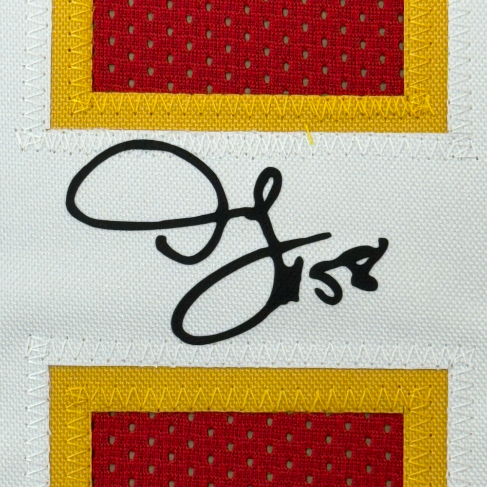 Framed Facsimile Autographed Derrick Thomas 35x39 Kansas City Red Reprint Laser Auto Football Jersey (ONLINE ORDER ONLY)