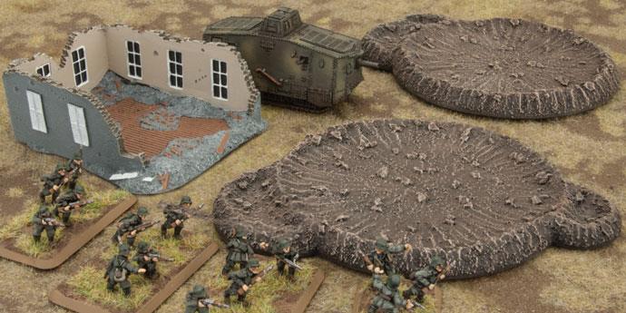 Flames of War: Large Craters and Ruined House