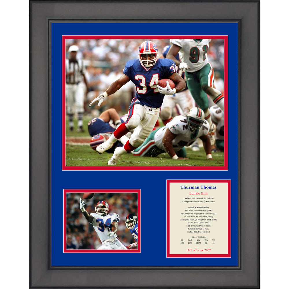 Framed Thurman Thomas Hall of Fame Buffalo Bills 11"x14" Football Three Photo Collage (ONLINE ORDER ONLY)