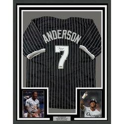 Framed Facsimile Autographed Tim Anderson 35x39 Chicago Black Pinstripe City Connect Reprint Laser Auto Baseball Jersey (ONLINE ORDER ONLY)