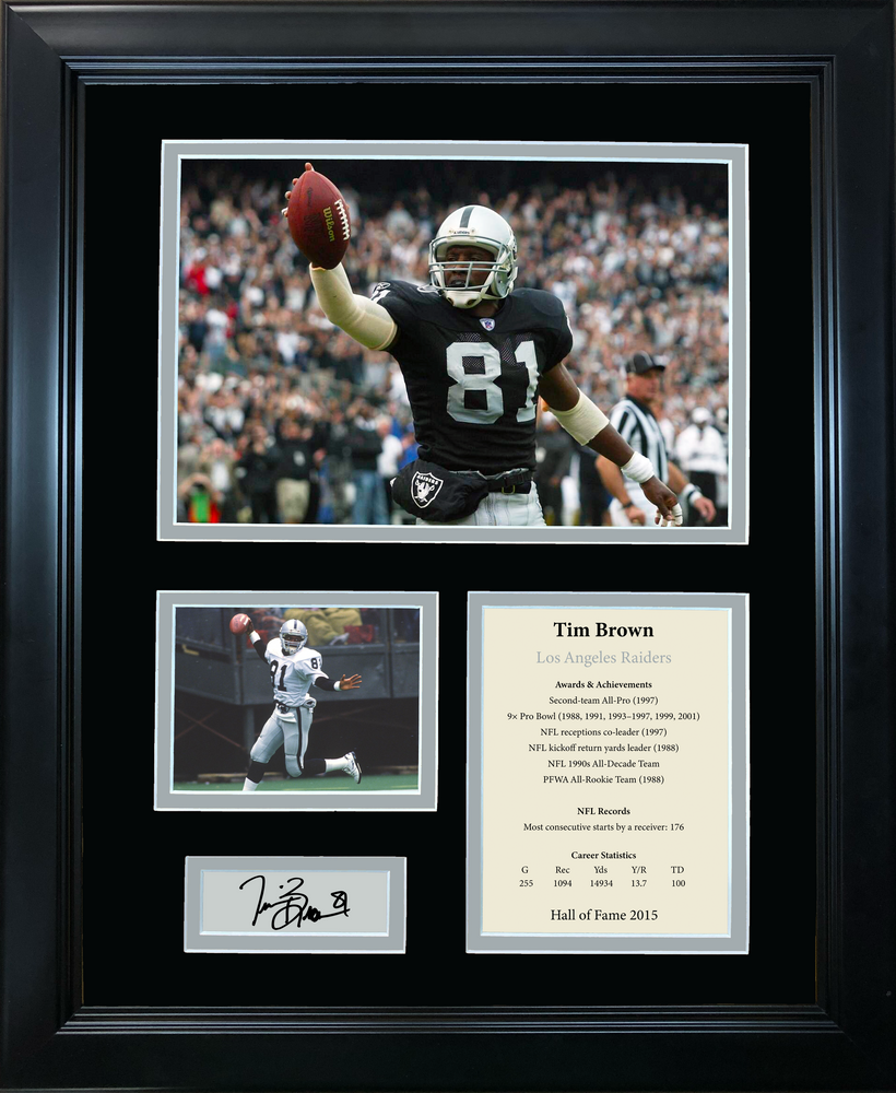 Framed Tim Brown Hall of Fame Facsimile Laser Engraved Signature Auto Oakland Los Angeles Raiders 11"x14" Football Photo Sig Collage (ONLINE ORDER ONLY)