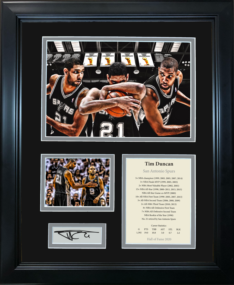 Framed Tim Duncan Hall of Fame Facsimile Laser Engraved Signature Auto San Antonio Spurs Basketball 11"x14" Photo Sig Collage (ONLINE ORDER ONLY)