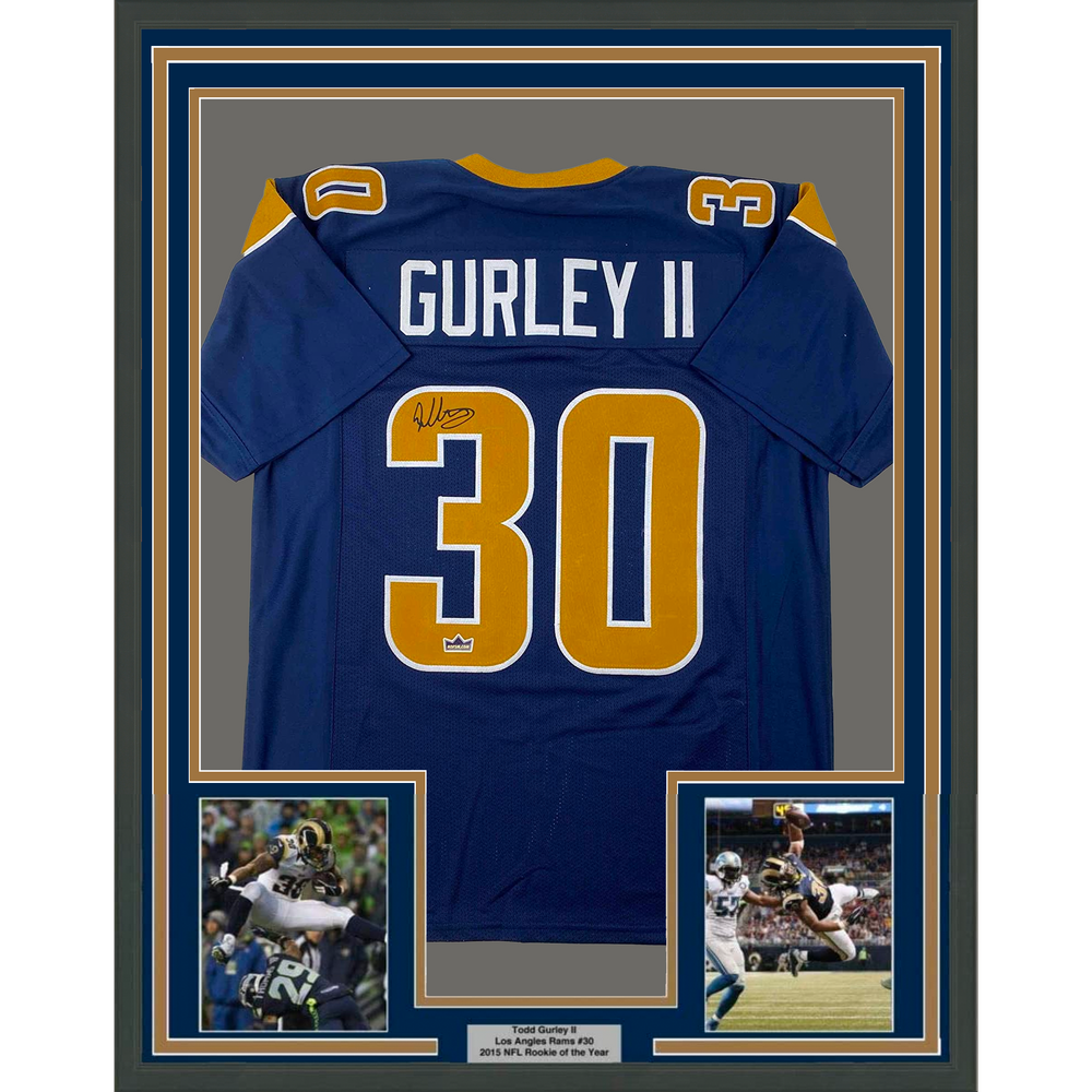 Framed Facsimile Autographed Todd Gurley II 35x39 Los Angeles LA Navy Blue Reprint Laser Auto Football Jersey (ONLINE ORDER ONLY)