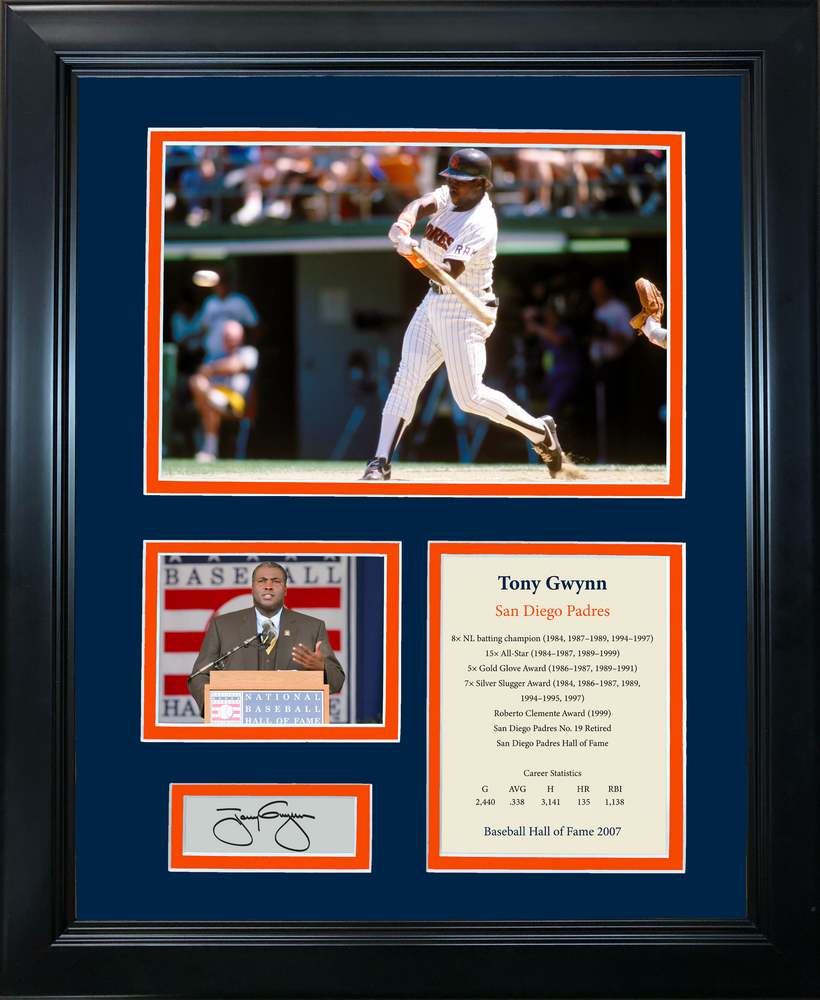 Framed Tony Gwynn Hall of Fame Facsimile Laser Engraved Signature Auto San Diego Padres Baseball 11"x14" Photo Sig Collage (ONLINE ORDER ONLY)