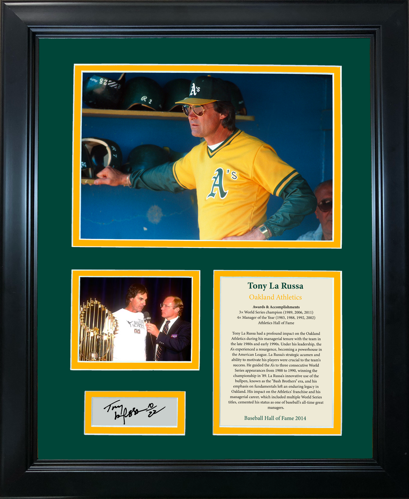 Framed Tony La Russa Hall of Fame Facsimile Laser Engraved Signature Auto Oakland Athletics A's Baseball 11"x14" Photo Sig Collage (ONLINE ORDER ONLY)