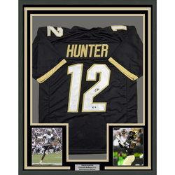 Framed Autographed/Signed Travis Hunter 35x39 Colorado Black College Football Jersey Beckett BAS COA