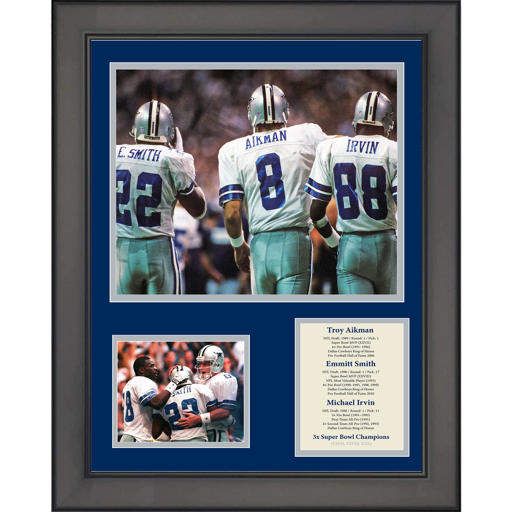 Framed Troy Aikman Emmitt Smith Michael Irvin Dallas Cowboys Big 3 11"x14" Football Three Photo Collage (ONLINE ORDER ONLY)