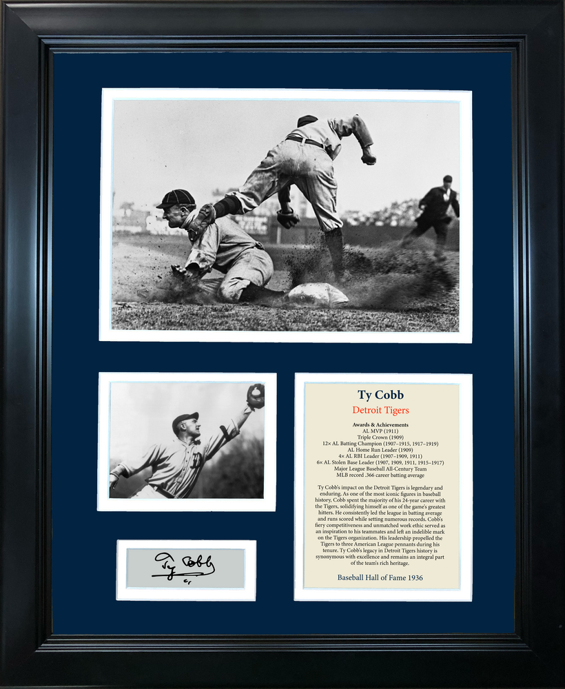 Framed Ty Cobb Hall of Fame Facsimile Laser Engraved Signature Auto Detroit Tigers Baseball 11"x14" Photo Sig Collage (ONLINE ORDER ONLY)