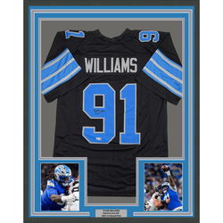 Framed Autographed/Signed Tyleik Williams 35x39 Detroit Black Football Jersey Beckett BAS COA
