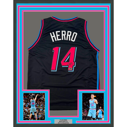 Framed Facsimile Autographed Tyler Herro 35x39 Miami Black Vice City Reprint Laser Auto Basketball Jersey (ONLINE ORDER ONLY)