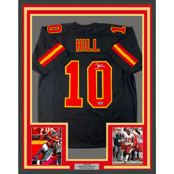 Framed Facsimile Autographed Tyreek Hill 35x39 Kansas City Black Reprint Laser Auto Football Jersey Size Men's XL (ONLINE ORDER ONLY)