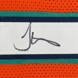 Framed Autographed/Signed Tyreek Hill 35x39 Miami Orange Retro Football Jersey JSA COA