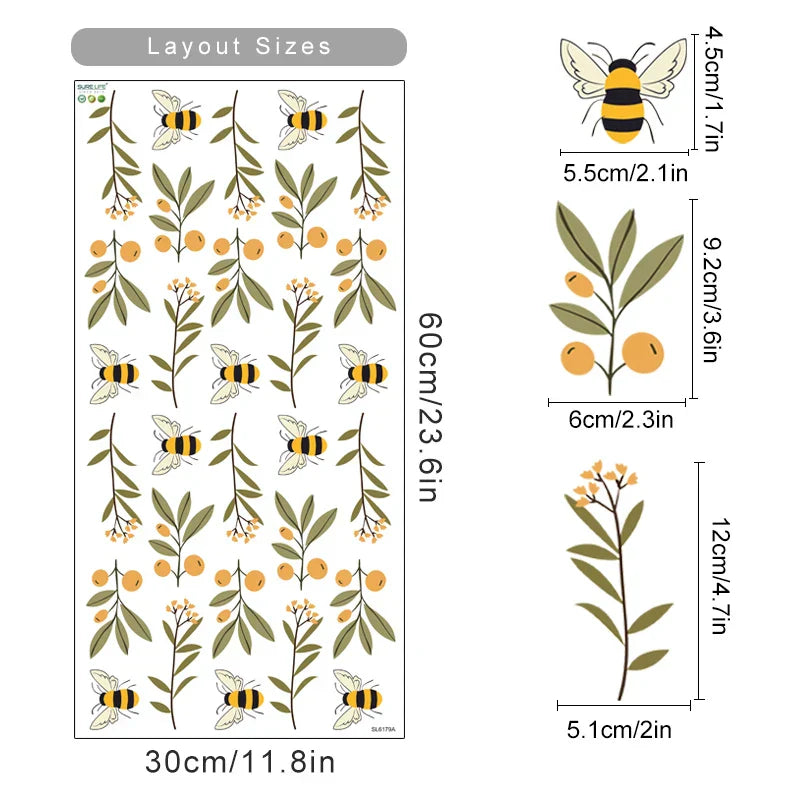 Boho Botanical Wall Decals: Floral Bee Vinyl Stickers for Kids Room Decor (Online Order Only)