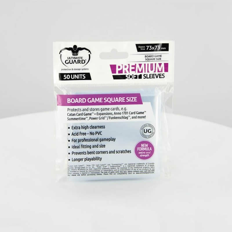UGDSL010283 Premium Board Game Square Sleeves Transparent 73mm x 73mm Pack of 50 Sleeves Ultimate Guard (ONLINE ORDER ONLY)
