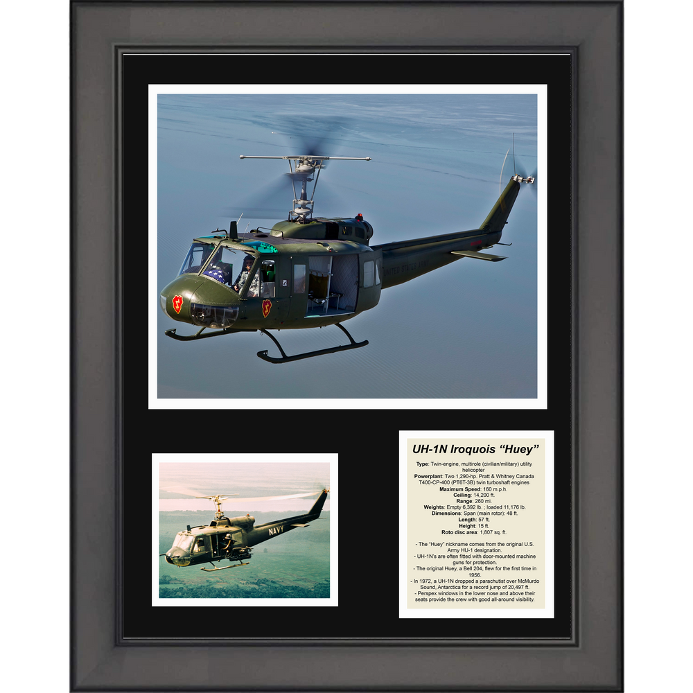 Framed UH-1N Iroquois  Huey  Twin-engine Helicopter Military Aircraft 11"x14" Three Photo Collage (ONLINE ORDER ONLY)