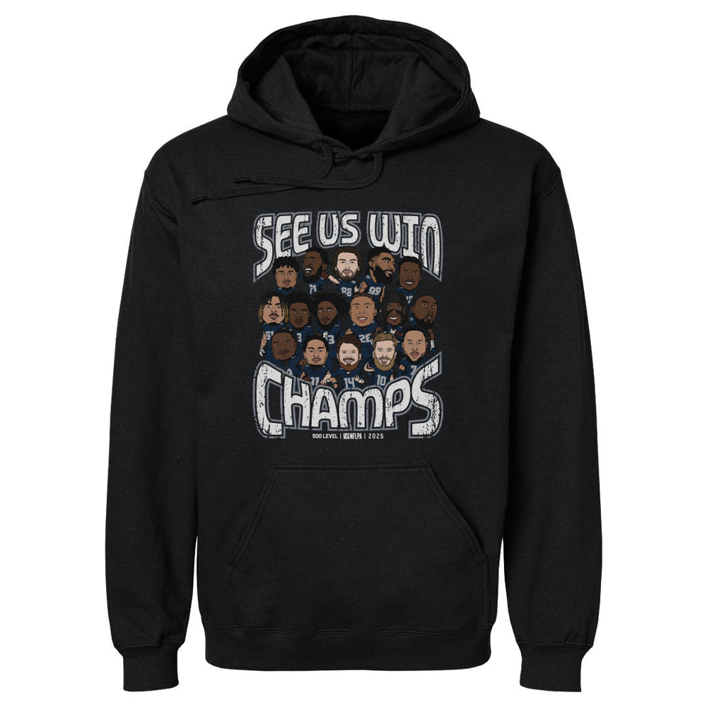 Seattle Football 2025 Champs Cartoon WHT (ONLINE ORDER ONLY)