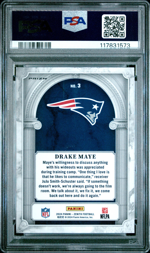 Graded 2024 Panini Zenith Drake Maye #3 Z Marquee Orange Rookie RC Football Card PSA 10 Gem Mint (ONLINE ORDER ONLY)