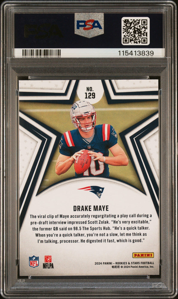 Graded 2024 Panini Rookies & Stars Drake Maye #129 Rookie RC Football Card PSA 9 Mint (ONLINE ORDER ONLY)