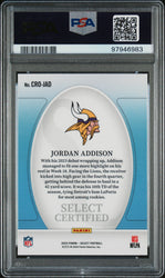 Graded 2023 Panini Select Jordan Addison #CROJAD Certified Rookies Rookie RC Football Card PSA 10 Gem Mint (ONLINE ORDER ONLY)