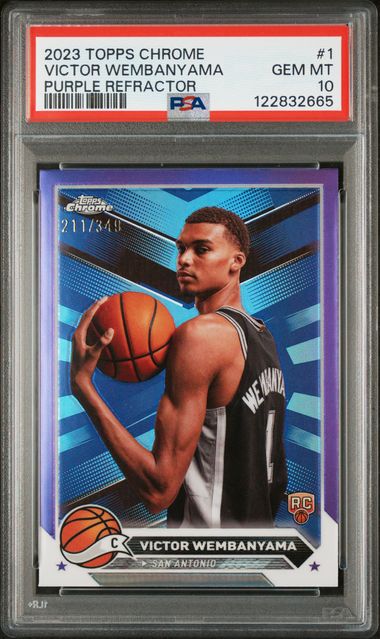 Graded 2023 Topps Chrome Purple Refractor Victor Wembanyama #PUR /349 Rookie RC Basketball Card PSA 10 Gem Mint (ONLINE ORDER ONLY)